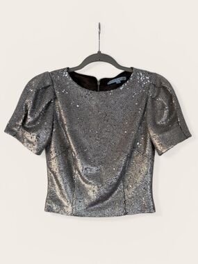 ANTONIO MELANI Silver Sequin Short Sleeve Top